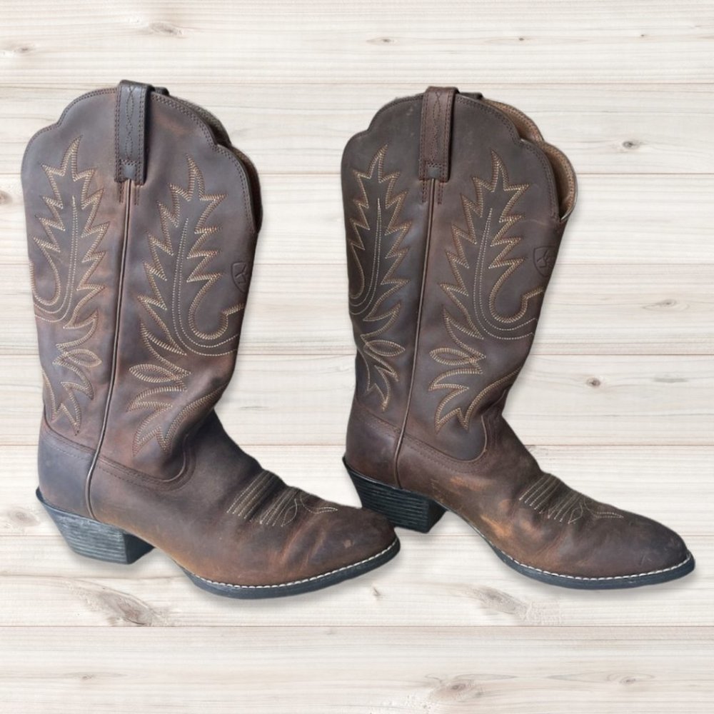 Ariat Heritage Distressed Brown Cowboy Boots | Size 6 | Real Leather